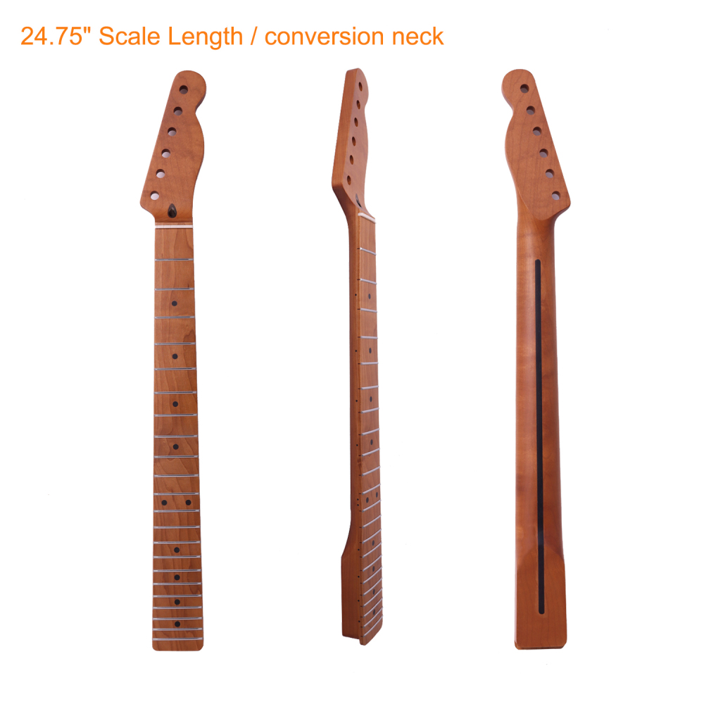 【Conversion】24.75" Scale Length Telecaster Guitar Neck Roasted Maple Neck 12" Radius 10 mm Holes 21 Frets Satin Finish