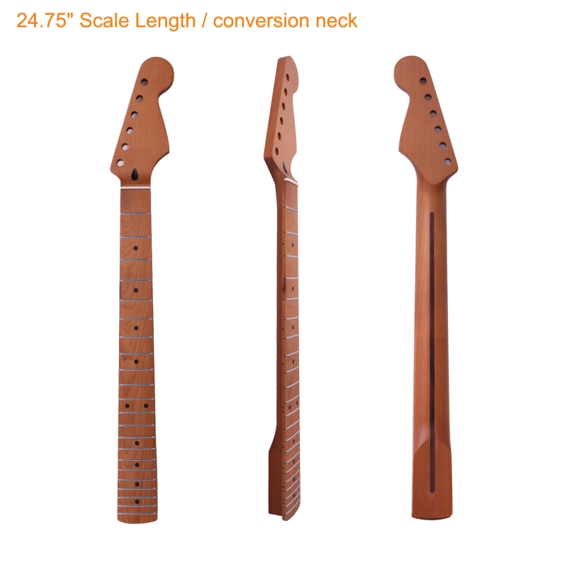 【Conversion】24.75" Scale Length Stratocaster Guitar Neck Roasted Maple Neck 12" Radius 10 mm Holes 21 Frets Satin Finish