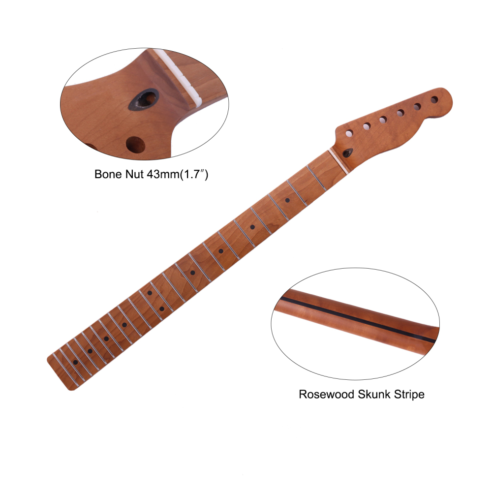 【Conversion】24.75" Scale Length Telecaster Guitar Neck Roasted Maple Neck 12" Radius 10 mm Holes 21 Frets Satin Finish