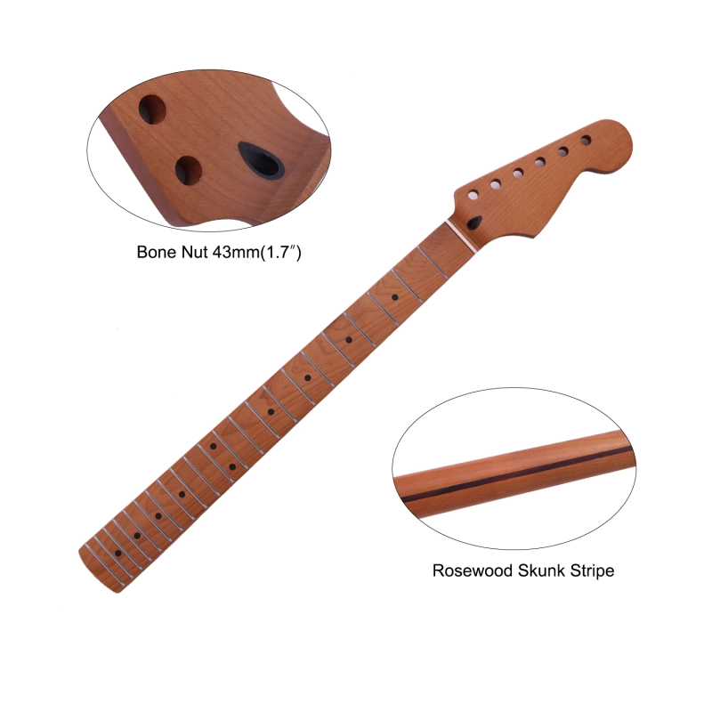 【Conversion】24.75" Scale Length Stratocaster Guitar Neck Roasted Maple Neck 12" Radius 10 mm Holes 21 Frets Satin Finish