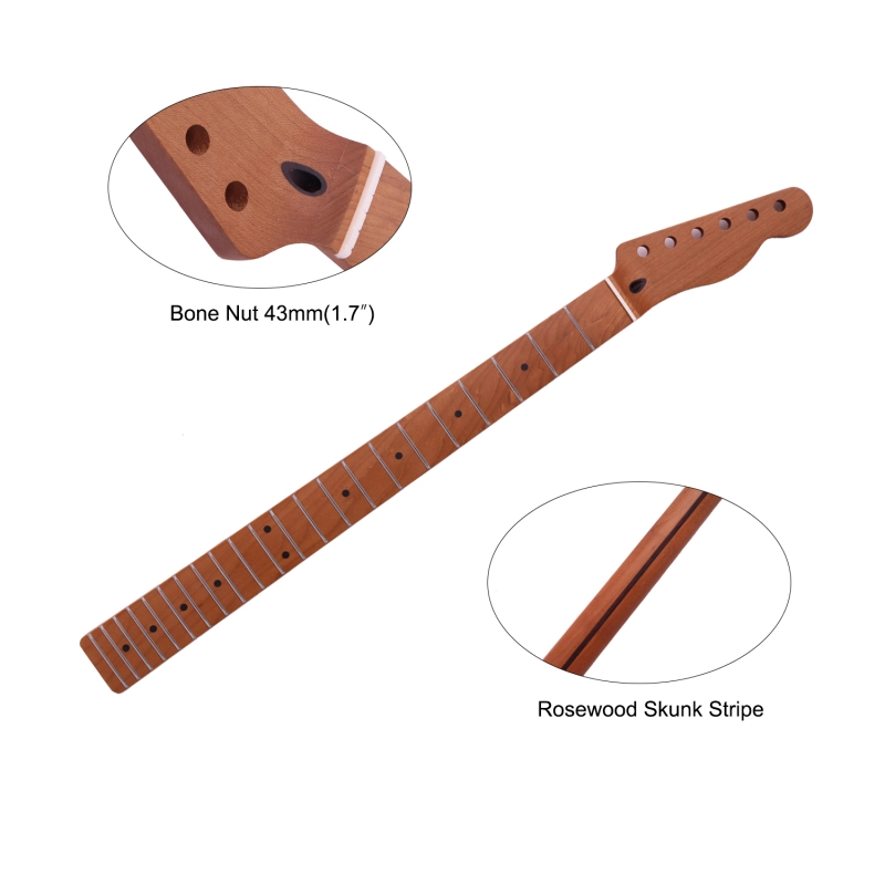 【Conversion】28" Scale Length Telecaster Guitar Neck Roasted Maple Neck 12" Radius 10 mm Holes 22 Frets Satin Finish