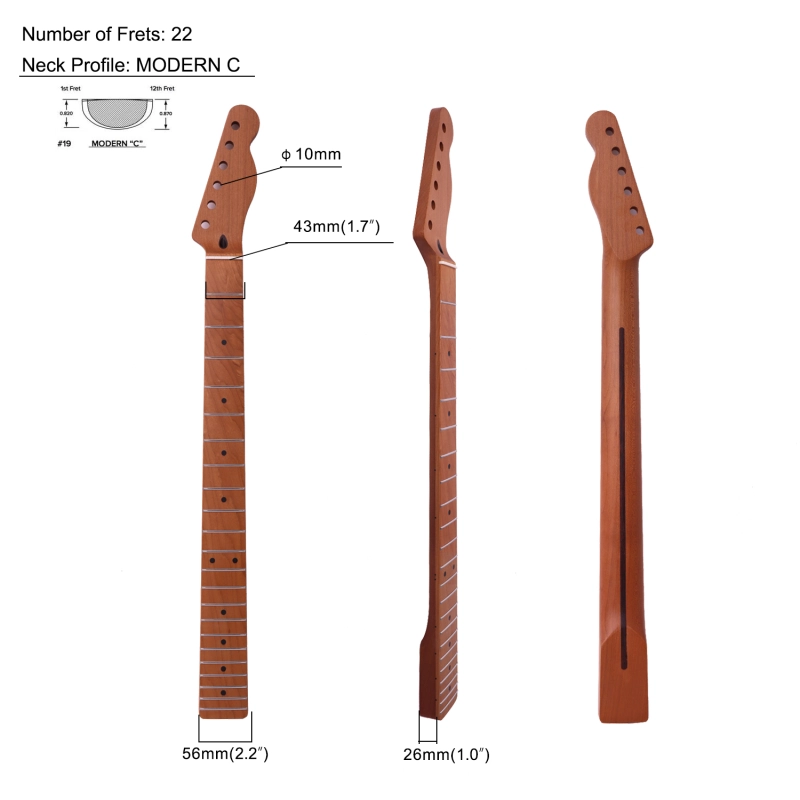 【Conversion】28" Scale Length Telecaster Guitar Neck Roasted Maple Neck 12" Radius 10 mm Holes 22 Frets Satin Finish