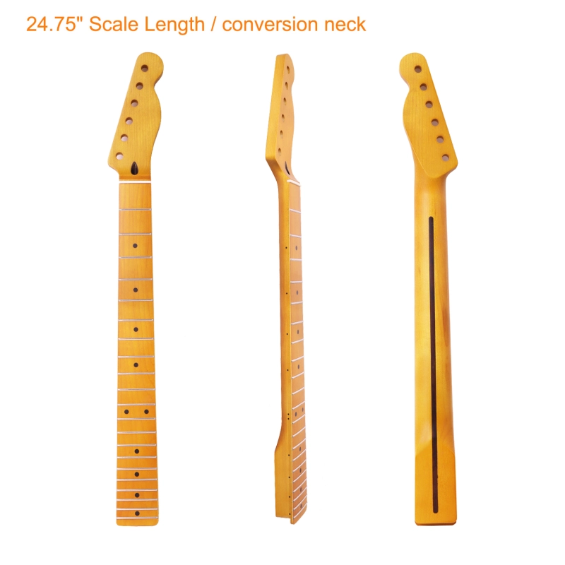 【Conversion】24.75" Scale Length  Telecaster Guitar Neck Maple Neck 12" Radius 10 mm Holes 21 Frets Satin Finish