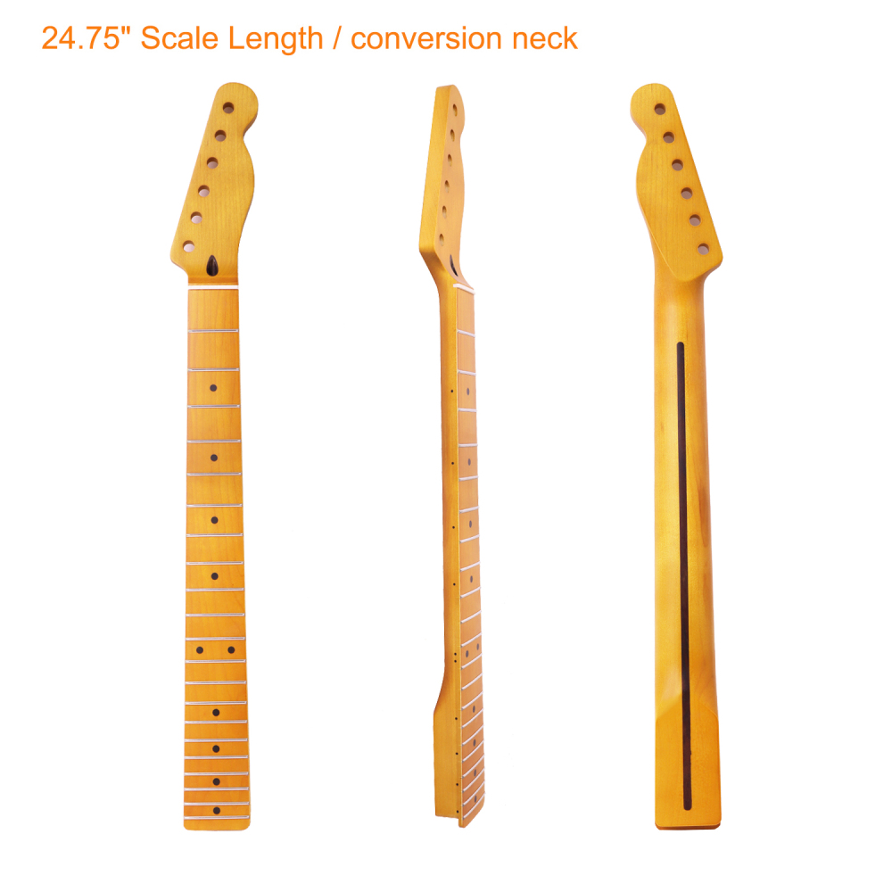 【Conversion】24.75" Scale Length  Telecaster Guitar Neck Maple Neck 12" Radius 10 mm Holes 21 Frets Satin Finish