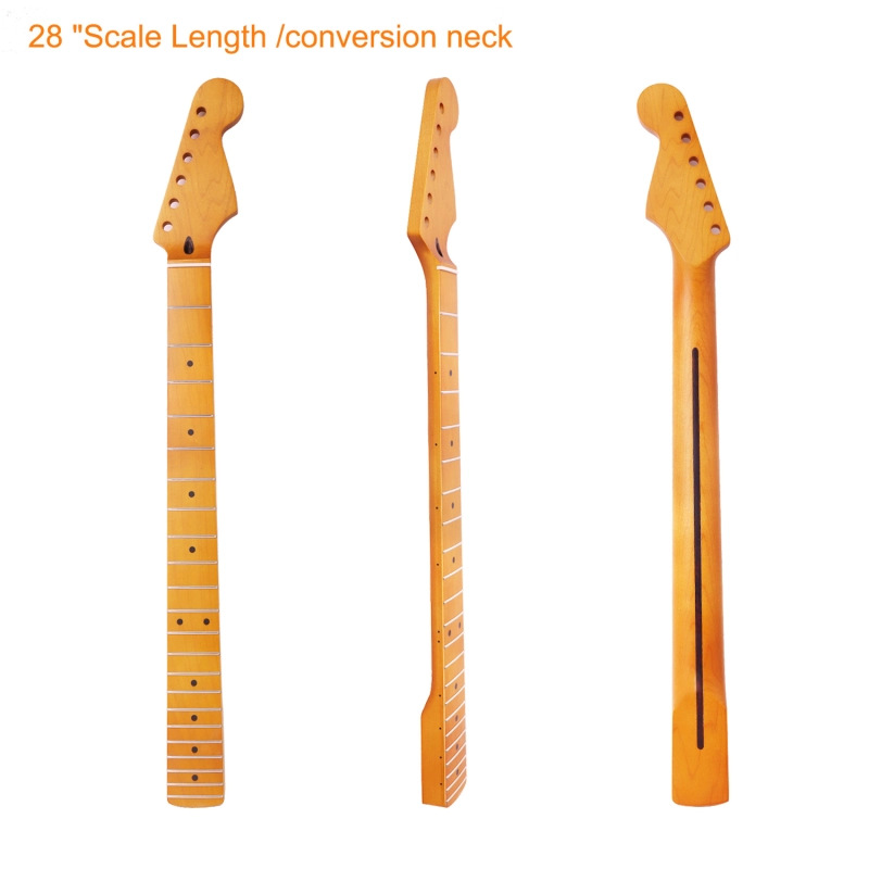 【Conversion】Baritone Neck 28" Scale Length Stratocaster Guitar Neck Roasted Maple Neck 12" Radius 10 mm Holes 22 Frets Satin Finish