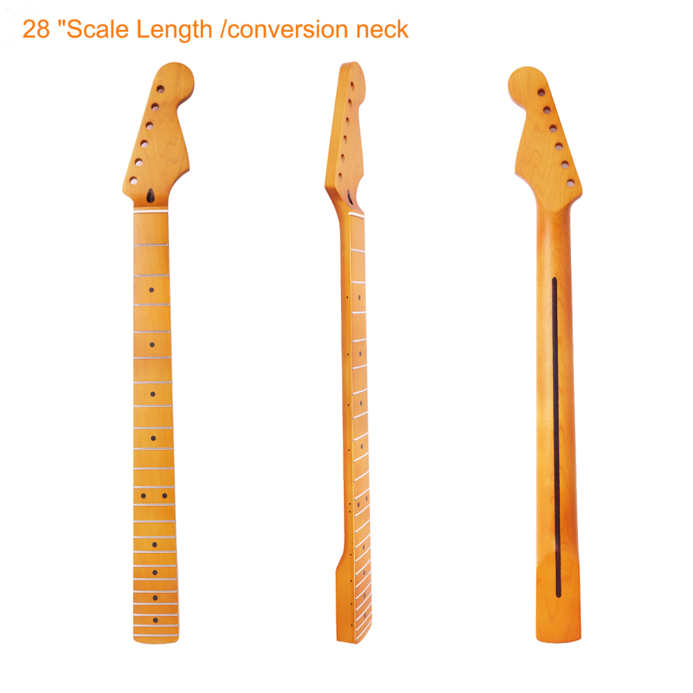 【Conversion】Baritone Neck 28" Scale Length Stratocaster Guitar Neck Roasted Maple Neck 12" Radius 10 mm Holes 22 Frets Satin Finish
