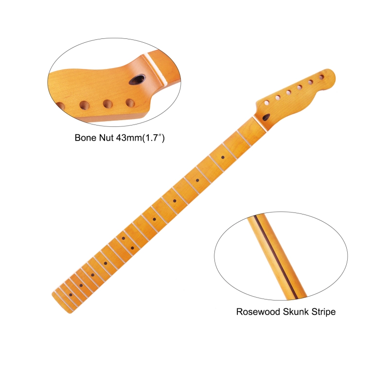 【Conversion】Baritone Neck 28" Scale Length Telecaster  Guitar Neck Canadian Maple Neck 12" Radius 10 mm Holes 22 Frets Satin Finish