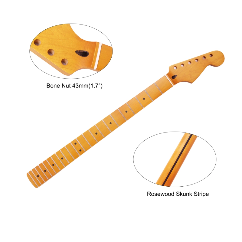 【Conversion】Baritone Neck 28" Scale Length Stratocaster Guitar Neck Roasted Maple Neck 12" Radius 10 mm Holes 22 Frets Satin Finish