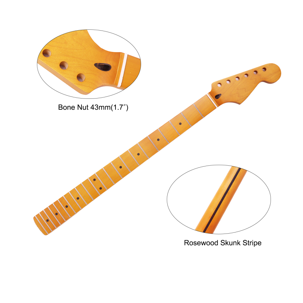 【Conversion】Baritone Neck 28" Scale Length Stratocaster Guitar Neck Roasted Maple Neck 12" Radius 10 mm Holes 22 Frets Satin Finish
