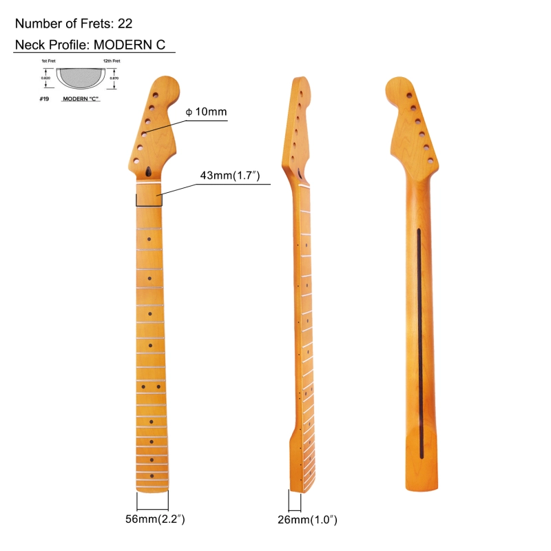 【Conversion】Baritone Neck 28" Scale Length Stratocaster Guitar Neck Roasted Maple Neck 12" Radius 10 mm Holes 22 Frets Satin Finish
