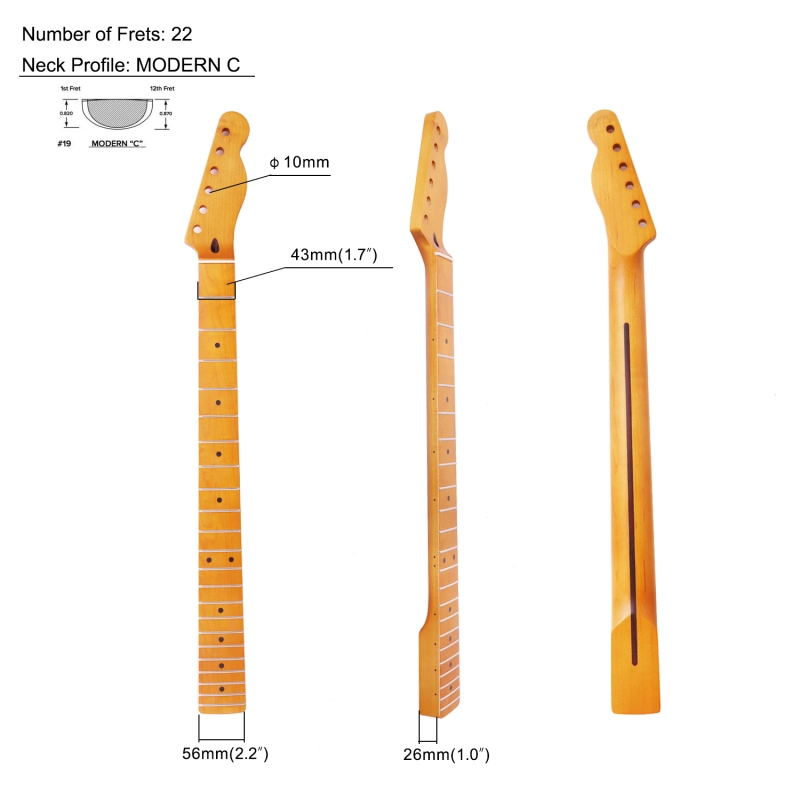 【Conversion】Baritone Neck 28" Scale Length Telecaster  Guitar Neck Canadian Maple Neck 12" Radius 10 mm Holes 22 Frets Satin Finish