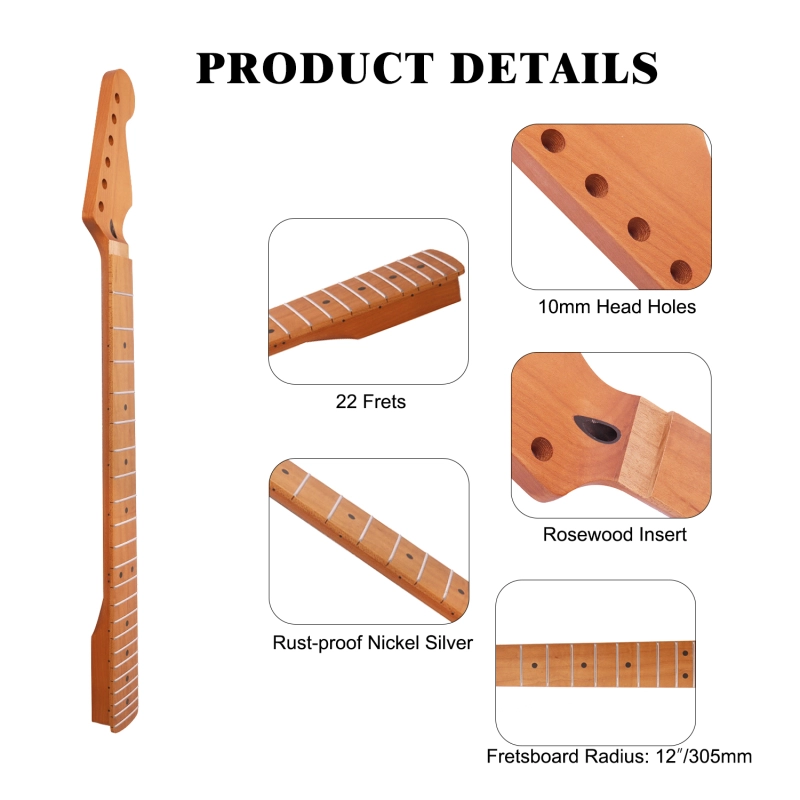 【Floyd Rose Nut】Locking Nut  Stratocaster Guitar Neck Roasted Maple Neck 12" Radius 10 mm Holes 22 Frets Satin Finish