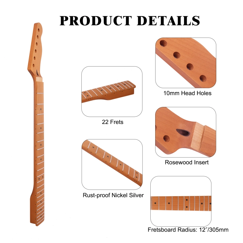 【Floyd Rose Nut】Locking Nut Telecaster Guitar Neck Roasted Maple Neck 12" Radius 10 mm Holes 22 Frets Satin Finish