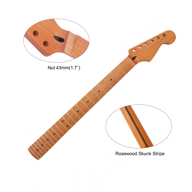 【Floyd Rose Nut】Locking Nut  Stratocaster Guitar Neck Roasted Maple Neck 12" Radius 10 mm Holes 22 Frets Satin Finish