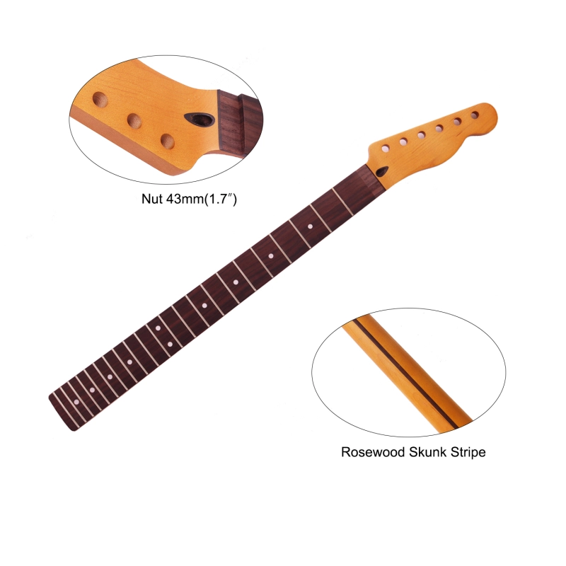 【Floyd Rose Nut】Locking Nut Telecaster Guitar Neck Rosewood Fretboard Maple Neck 12" Radius 10 mm Holes 22 Frets Satin Finish