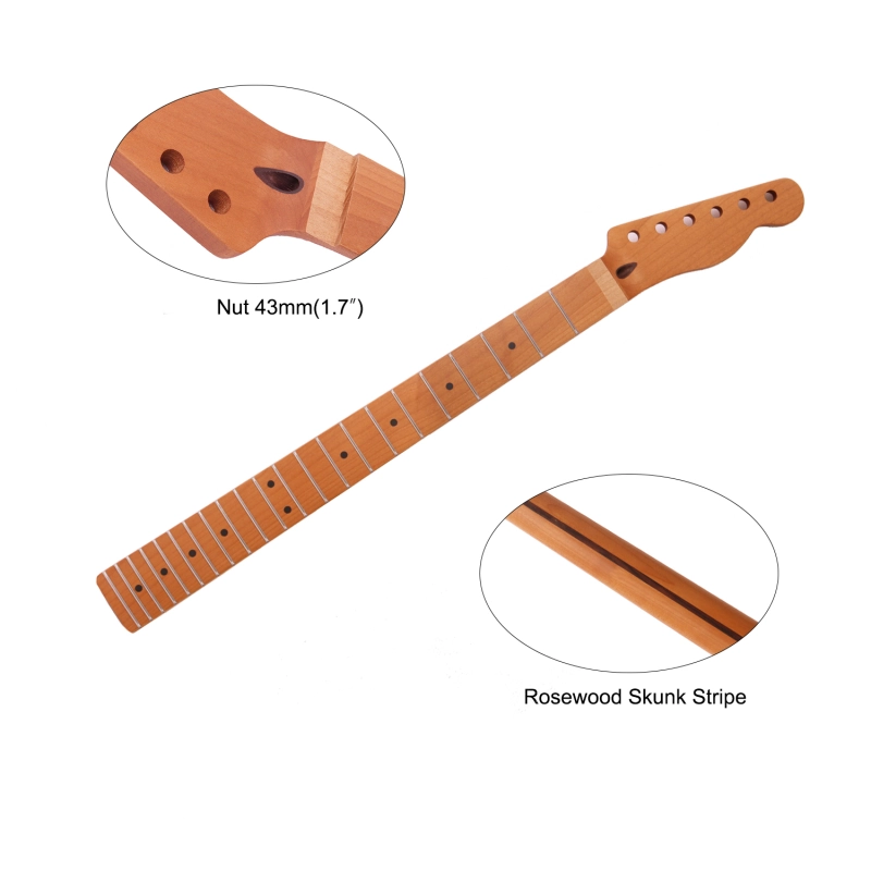 【Floyd Rose Nut】Locking Nut Telecaster Guitar Neck Roasted Maple Neck 12" Radius 10 mm Holes 22 Frets Satin Finish