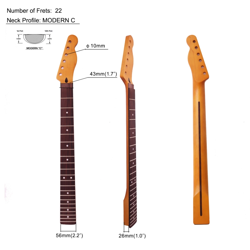 【Floyd Rose Nut】Locking Nut Telecaster Guitar Neck Rosewood Fretboard Maple Neck 12" Radius 10 mm Holes 22 Frets Satin Finish