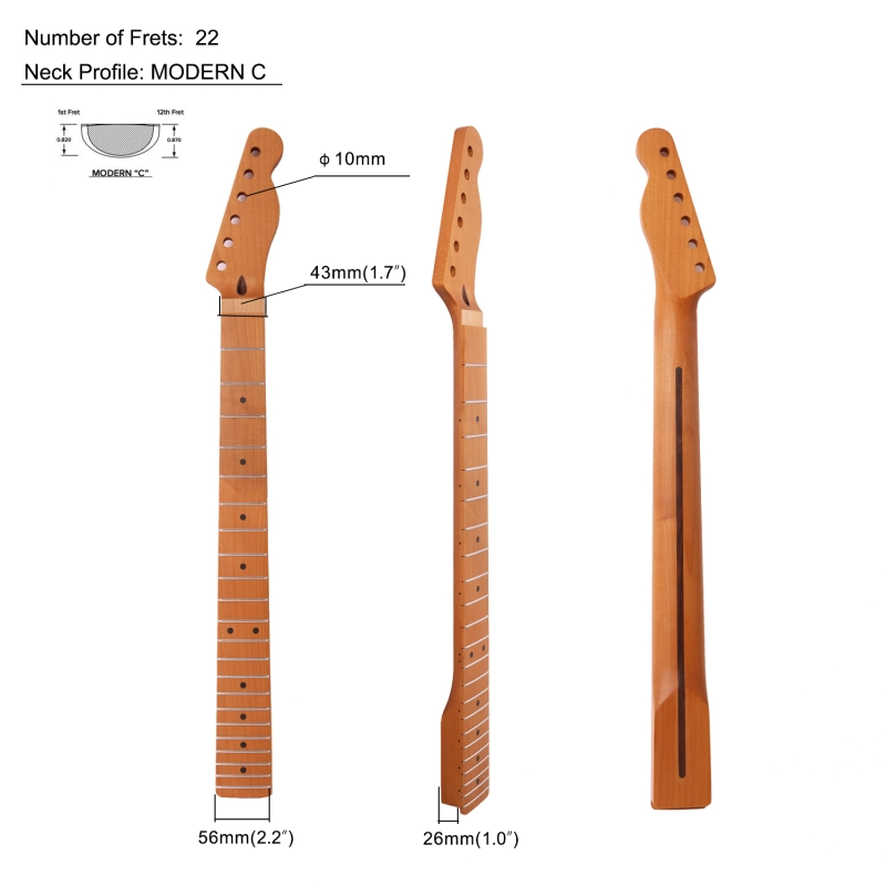 【Floyd Rose Nut】Locking Nut Telecaster Guitar Neck Roasted Maple Neck 12" Radius 10 mm Holes 22 Frets Satin Finish