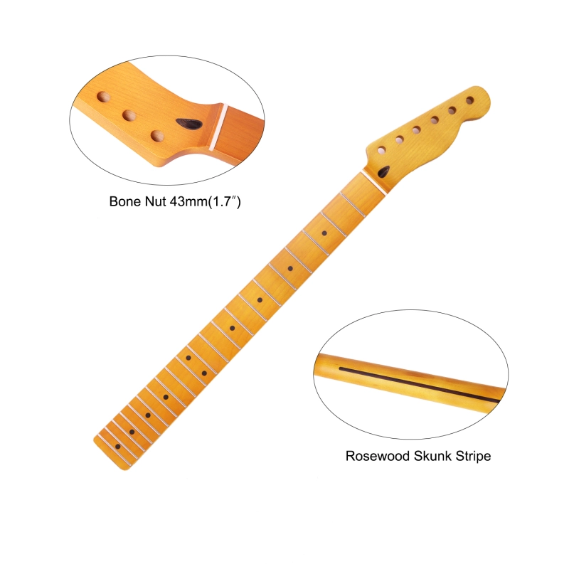 【Conversion】24.75" Scale Length  Telecaster Guitar Neck Maple Neck 12" Radius 10 mm Holes 21 Frets Satin Finish