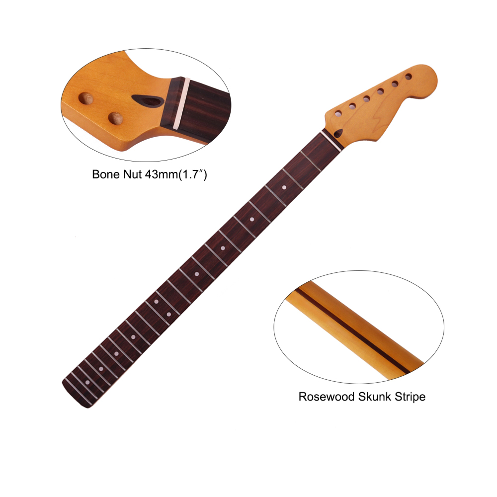 【Conversion】Baritone Neck 28" Scale Length Stratocaster Guitar Neck Rosewood Fretboard Maple Neck 12" Radius 10 mm Holes 22 Frets Satin Finish