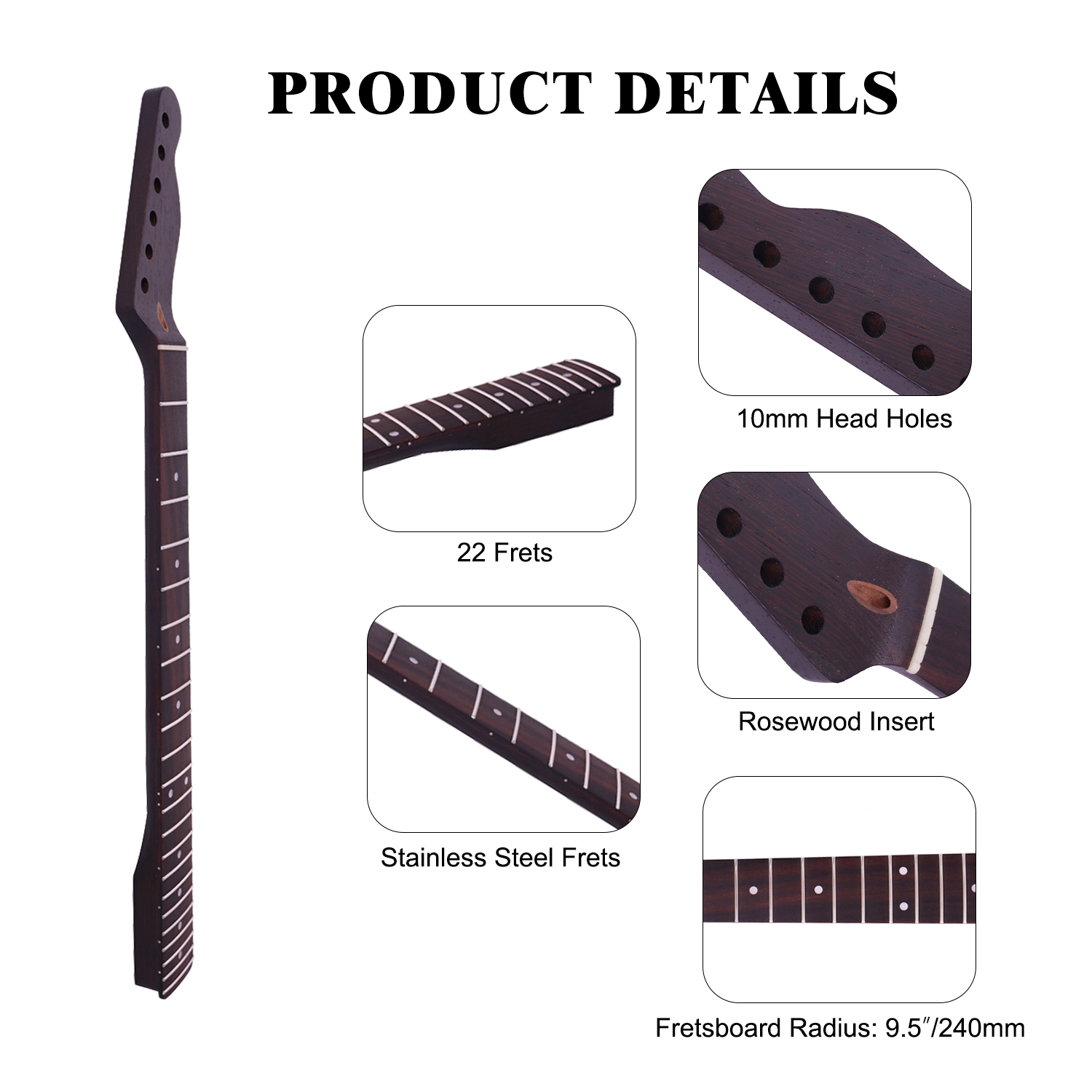 Back of the quarter sawn black wenge neck showing the grain and heel