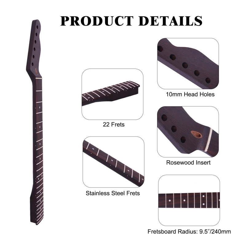 Premium Telecaster Quarter Sawn Black Wenge Guitar Neck Rosewood Fretboard 9.5" Radius 10 mm Holes 22 Frets Satin Finish Master Build