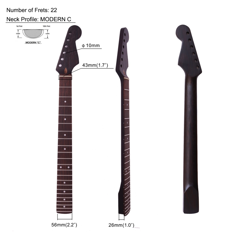 Premium Stratocaster Quarter Sawn Black Wenge Guitar Neck Rosewood Fretboard 9.5" Radius 10 mm Holes 22 Frets Satin Finish Master Build