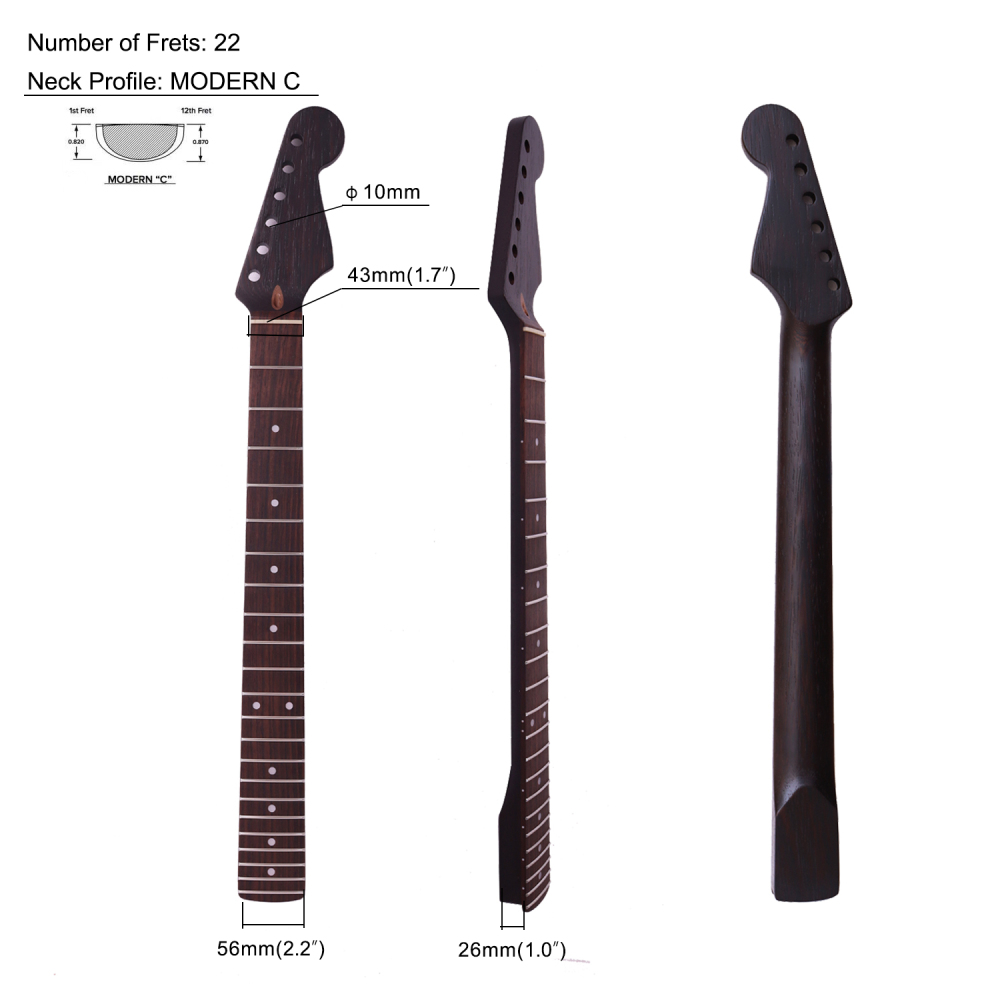 Premium Stratocaster Quarter Sawn Black Wenge Guitar Neck Rosewood Fretboard 9.5" Radius 10 mm Holes 22 Frets Satin Finish Master Build
