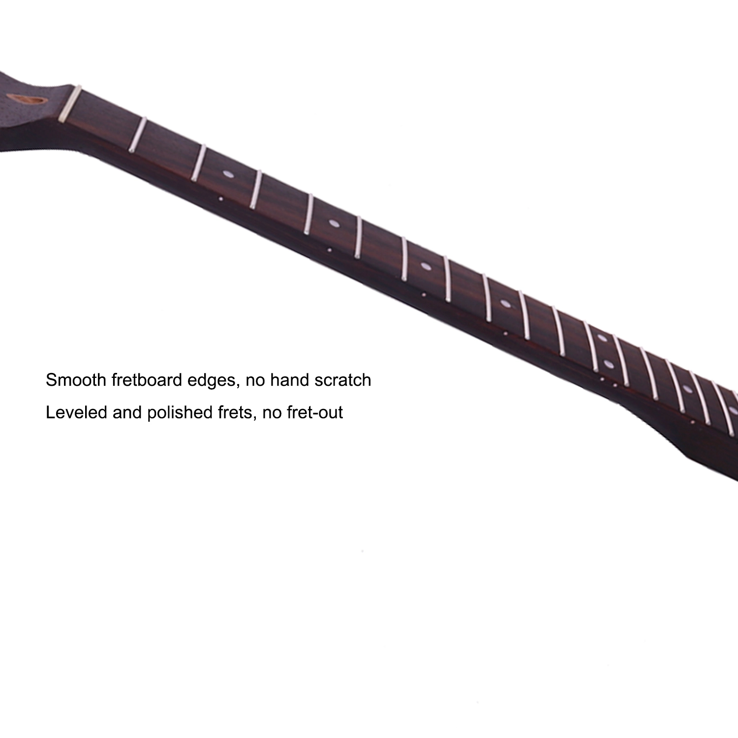Stainless steel frets and beveled fret ends on the Telecaster compatible wenge neck