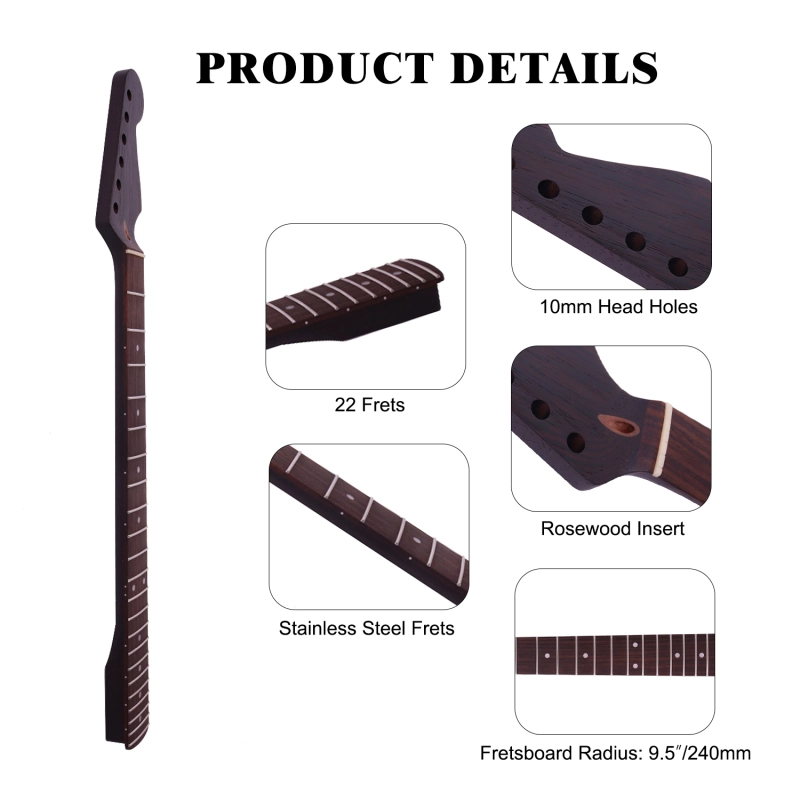 Premium Stratocaster Quarter Sawn Black Wenge Guitar Neck Rosewood Fretboard 9.5" Radius 10 mm Holes 22 Frets Satin Finish Master Build