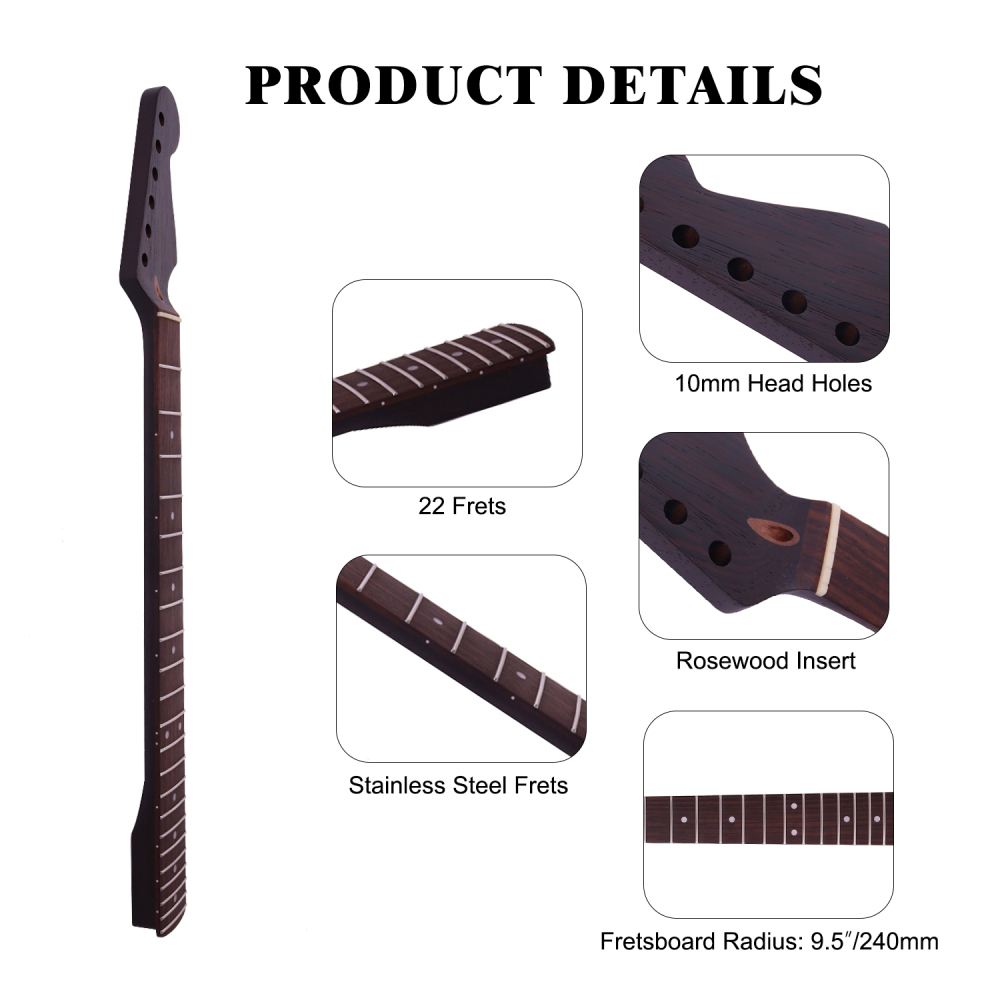 Premium Stratocaster Quarter Sawn Black Wenge Guitar Neck Rosewood Fretboard 9.5" Radius 10 mm Holes 22 Frets Satin Finish Master Build