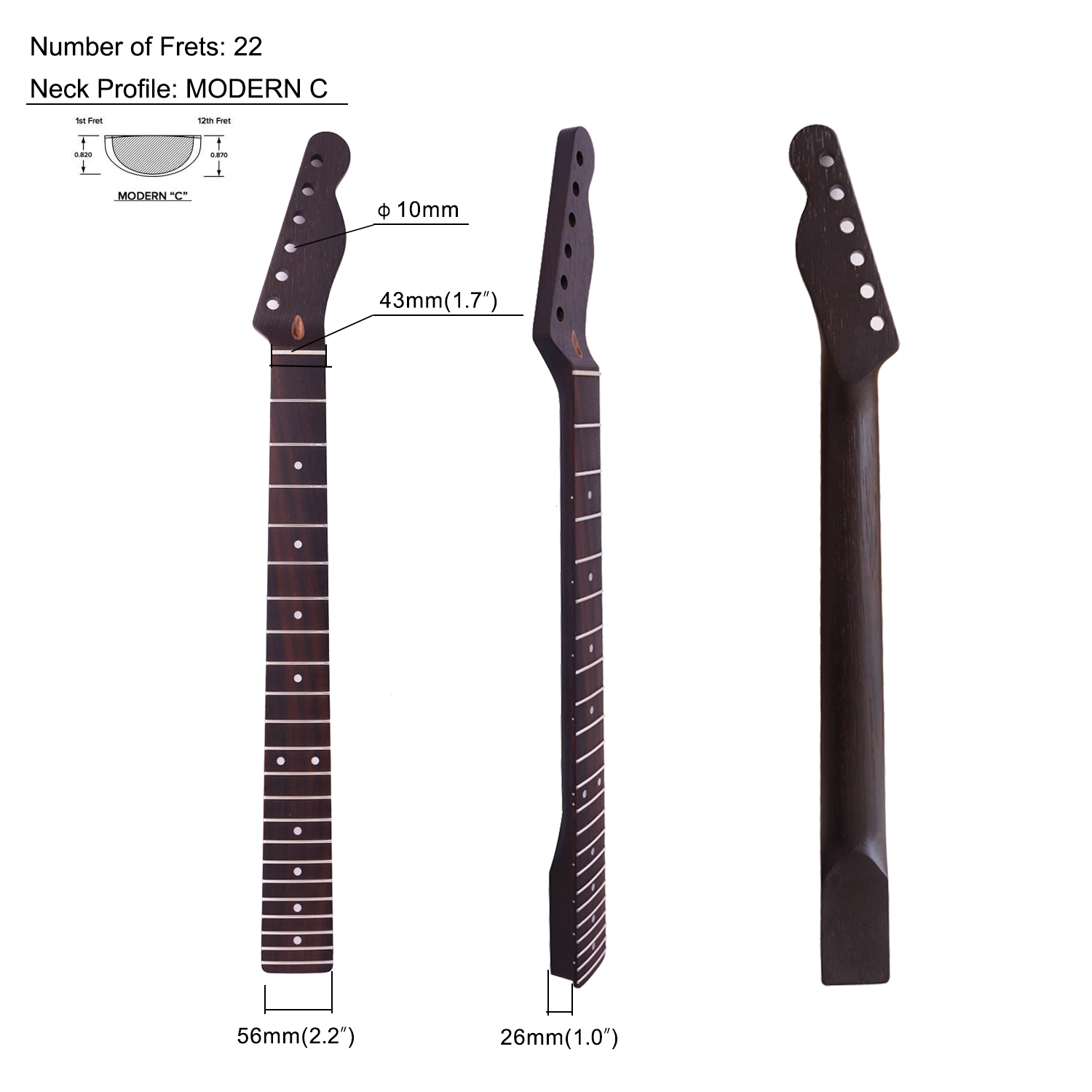 Heel and peg holes of the quarter sawn black wenge Telecaster replacement neck