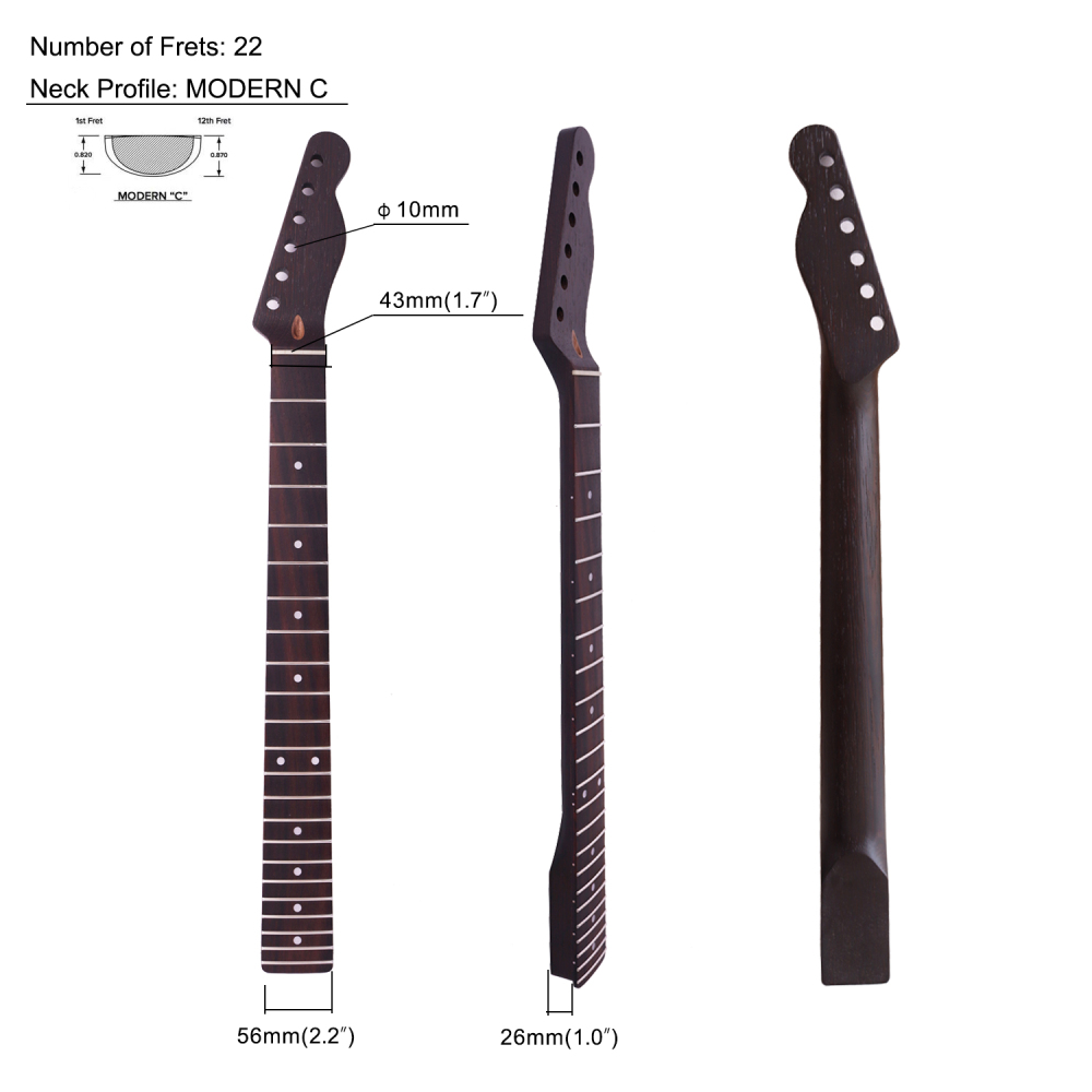 Premium Telecaster Quarter Sawn Black Wenge Guitar Neck Rosewood Fretboard 9.5" Radius 10 mm Holes 22 Frets Satin Finish Master Build
