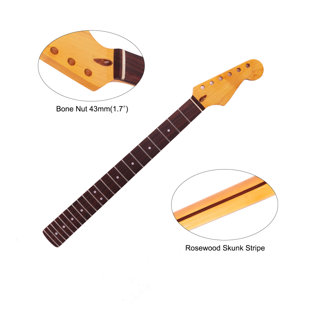 Premium Stratocaster Guitar Neck Rosewood Fretboard Maple Neck 9.5" Radius 10 mm Holes 22 Frets Satin Finish