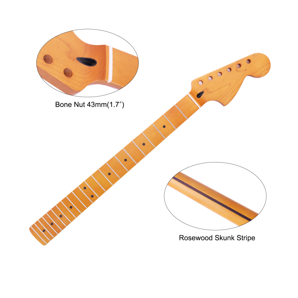 1970 Big Headstock Stratocaster Canadian Maple Neck 12" Radius 10 mm Holes 22 Frets Satin Finish