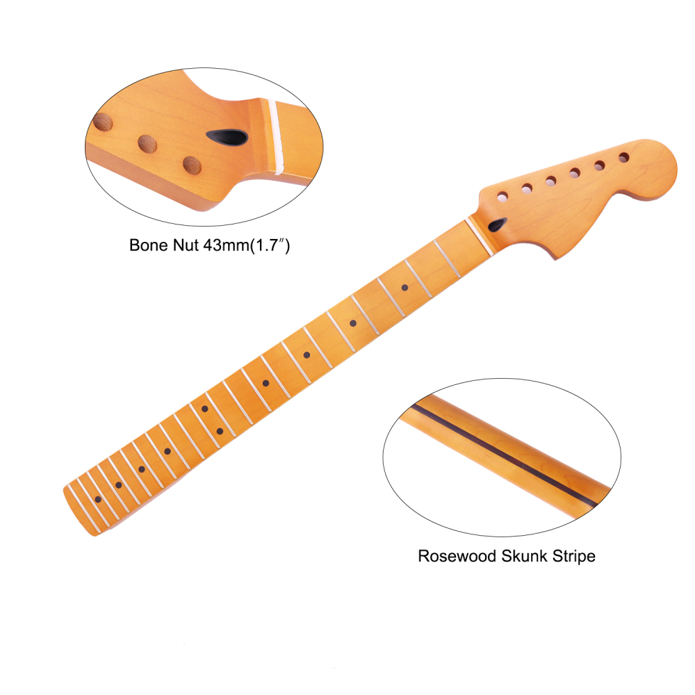Mustang / Jaguar Guitar Neck 24" Scale Length Canadian Maple Neck 12" Radius 10mm Holes 22 Frets Satin Finish