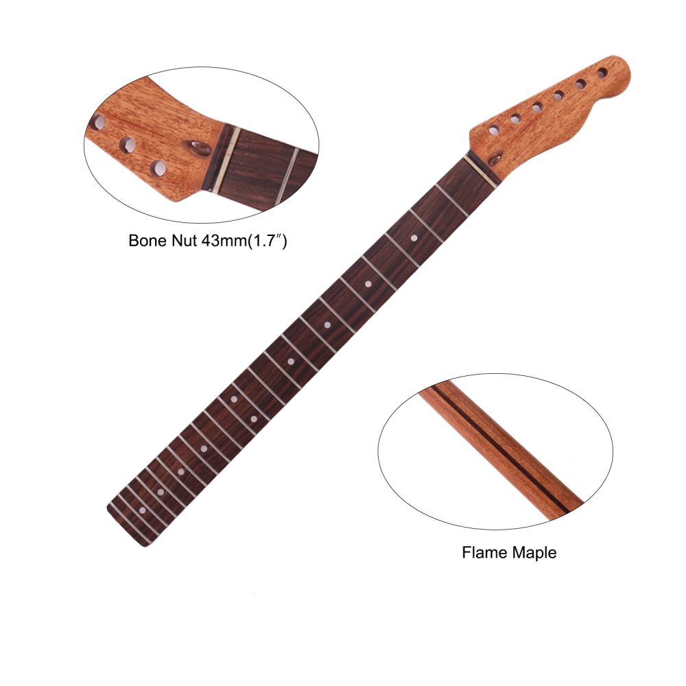 Telecaster  Guitar Neck Rosewood Fretboard Congolese Mahogany Neck 9.5" Radius 10 mm Holes 22 Frets Gloss Finish