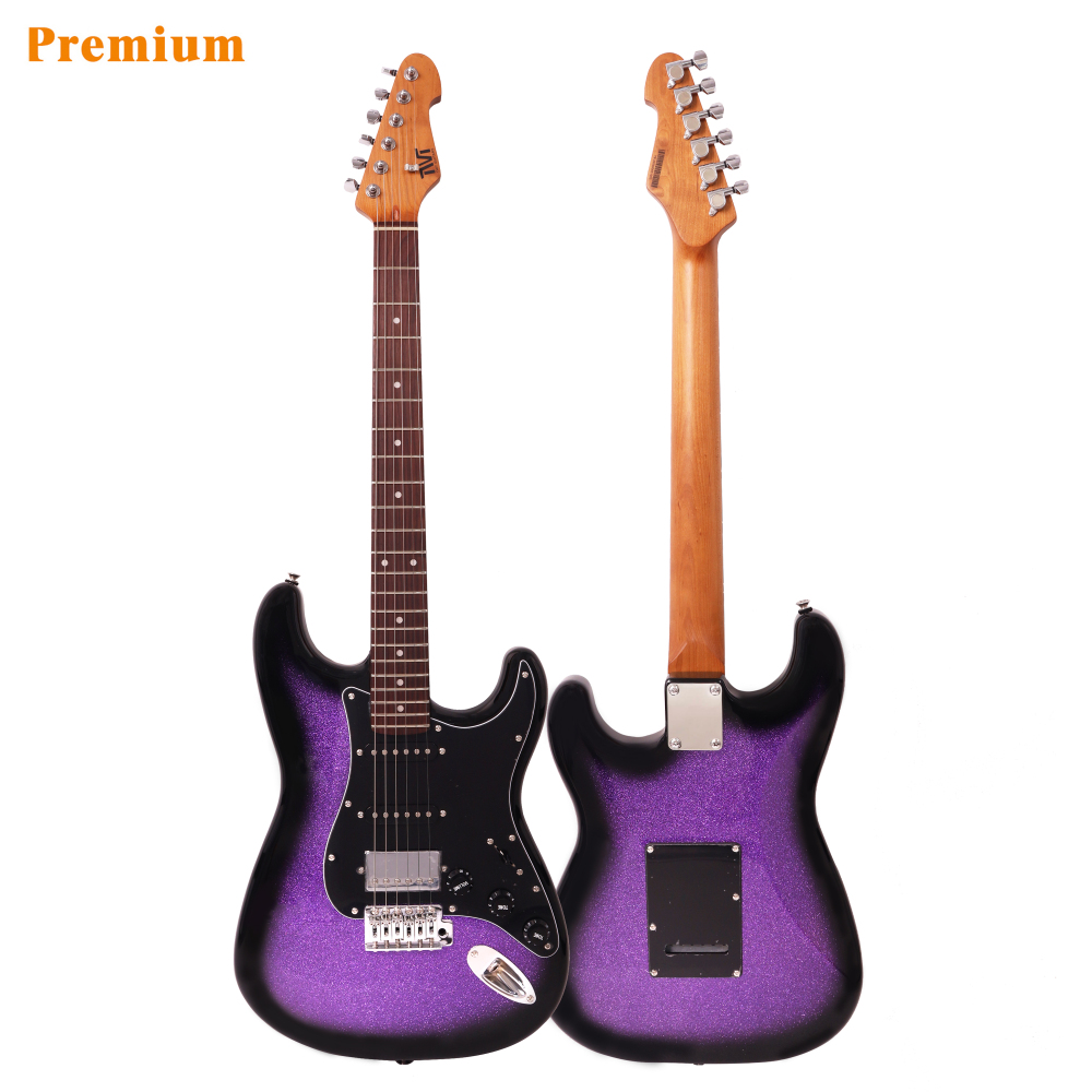 Stratocaster Electric Guitar Roasted Maple Neck Rosewood Fretboard SSH Ceramic Pickups 6-Point Tremolo Bone Nut Purple Sparkle Color
