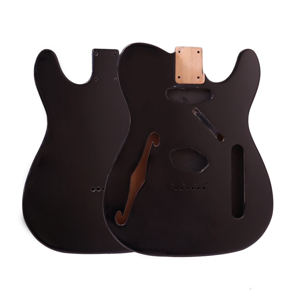 F Hole Semi-Hollow Roasted Poplar Guitar Body Telecaster SS  Black Color