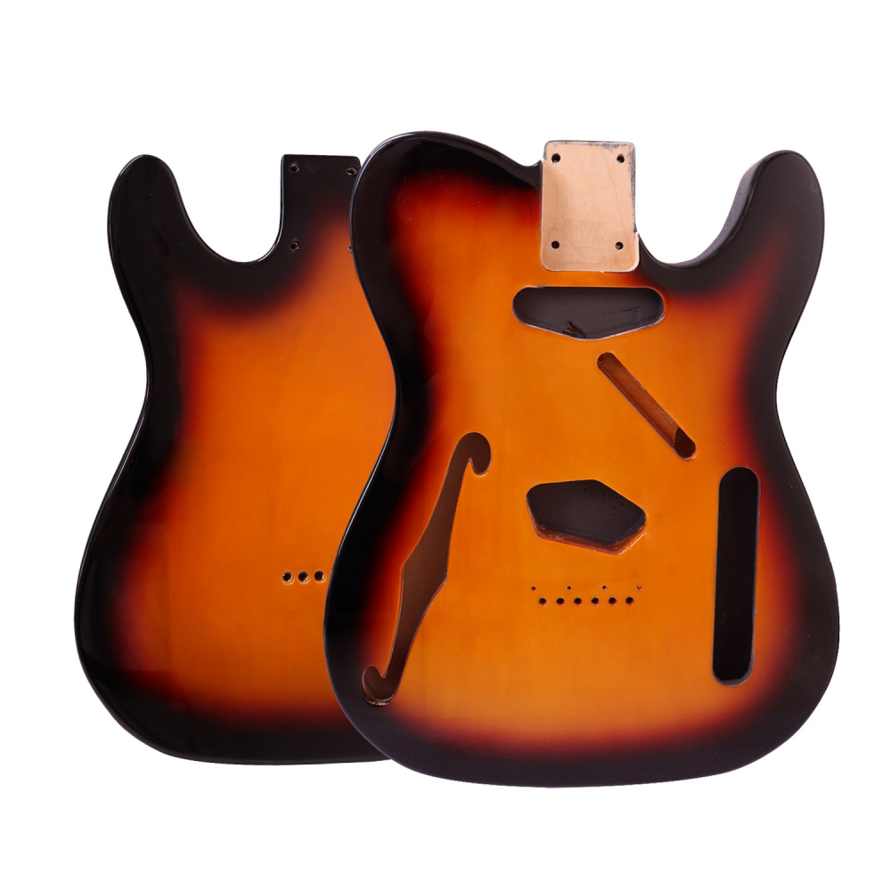 F Hole Semi-Hollow Roasted Poplar Guitar Body Telecaster SS  3 Tune Sunburst Color