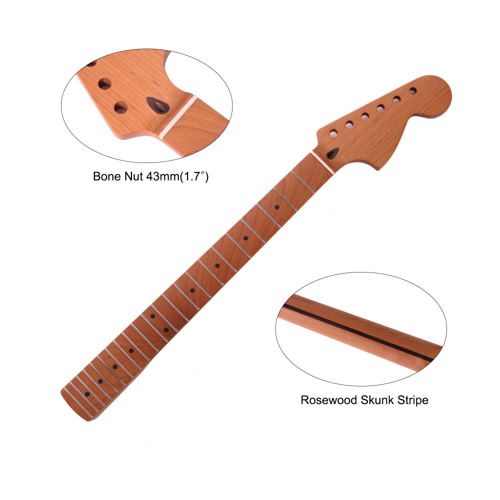 Mustang / Jaguar Guitar Neck 24" Scale Length Roasted Maple Neck 12" Radius 10 mm Holes 22 Frets Satin Finish