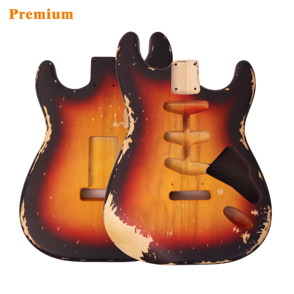 【Premium】Nitrocellulose Finish Relic Style Paulownia Electric Guitar Body Stratocaster SSS 3 Tune Sunburst Color