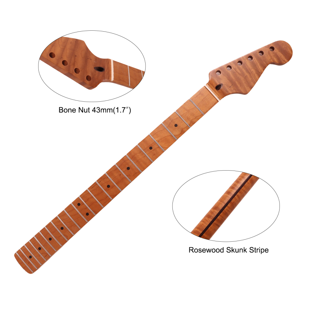 【Conversion】Baritone Neck 28" Scale Length Stratocaster Guitar Neck AAAAA Roasted Canadian Flame Maple Fretboard 12" Radius 10 mm Holes 22 Frets Satin Finish Master Build