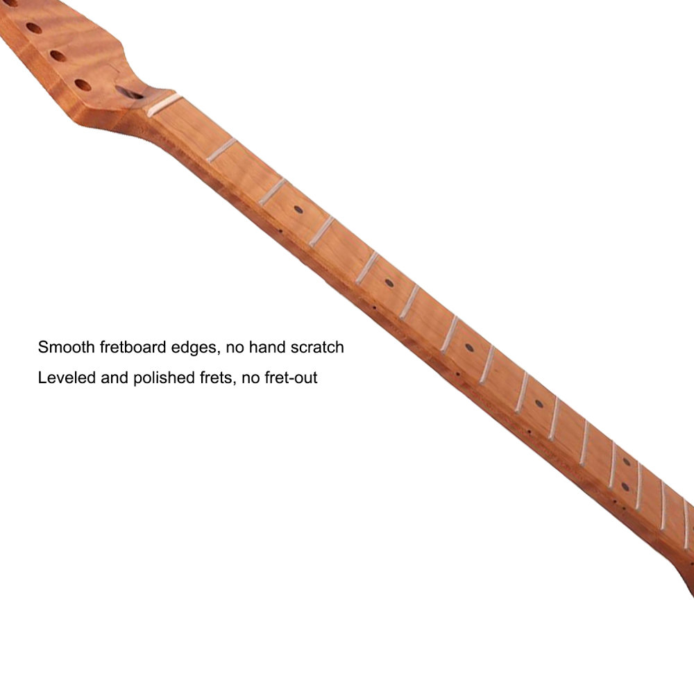 【Conversion】Baritone Neck 28" Scale Length Stratocaster Guitar Neck AAAAA Roasted Canadian Flame Maple Fretboard 12" Radius 10 mm Holes 22 Frets Satin Finish Master Build