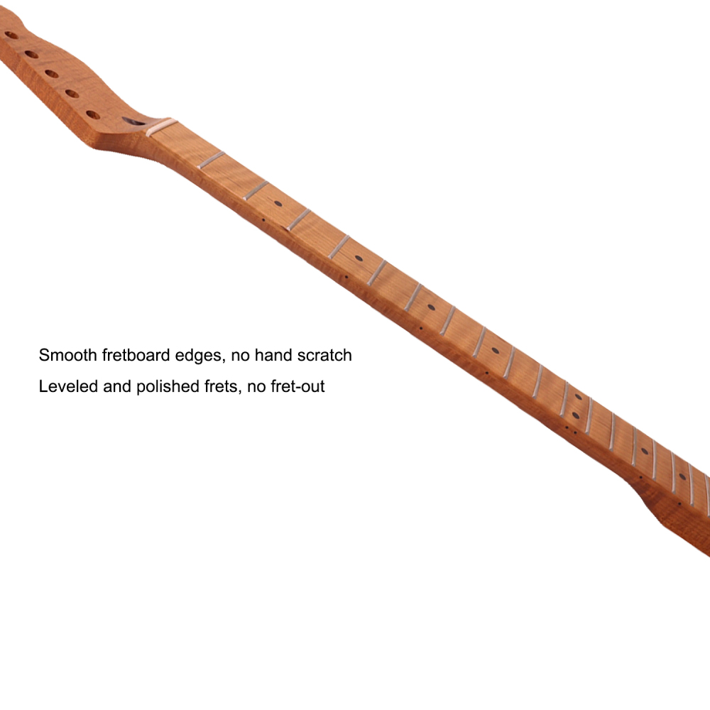 【Conversion】Baritone Neck 28" Scale Length Telecaster Guitar Neck Guitar Neck AAAAA Roasted Canadian Flame Maple Fretboard 12" Radius 10 mm Holes 22 Frets Satin Finish