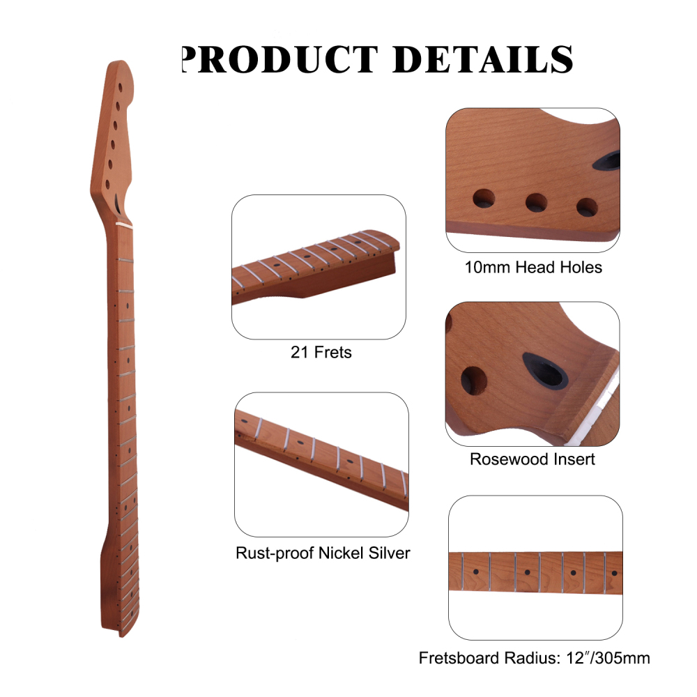 【Conversion】24.75" Scale Length Stratocaster Guitar Neck Roasted Maple Neck 12" Radius 10 mm Holes 21 Frets Satin Finish