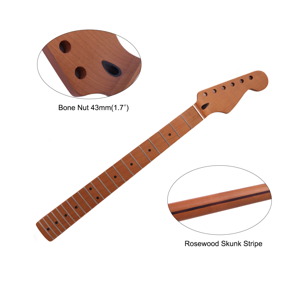 【Conversion】24.75" Scale Length Stratocaster Guitar Neck Roasted Maple Neck 12" Radius 10 mm Holes 21 Frets Satin Finish