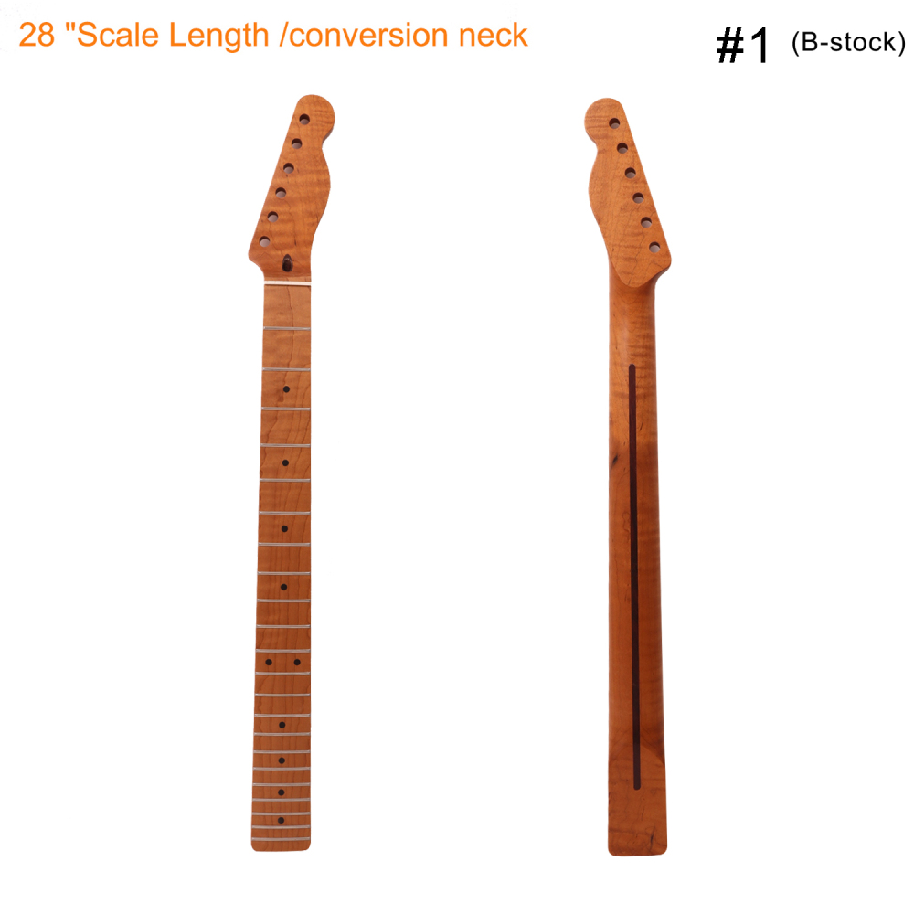 【B-Stock】【Conversion】Baritone Neck 28" Scale Length Telecaster Guitar Neck Guitar Neck AAAAA Roasted Canadian Flame Maple Fretboard 12" Radius 10 mm Holes 22 Frets Satin Finish