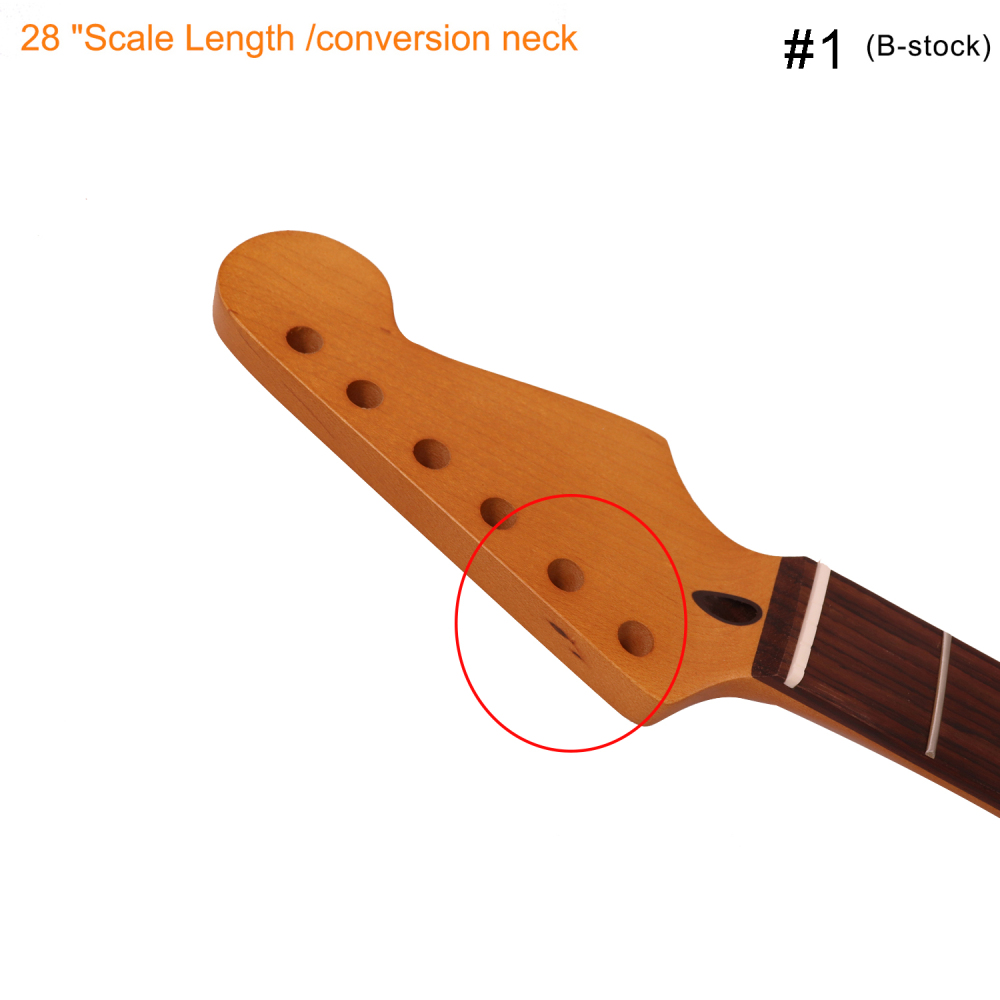 【B-Stock】【Conversion】Baritone Neck 28" Scale Length Stratocaster Guitar Neck Rosewood Fretboard Maple Neck 12" Radius 10 mm Holes 22 Frets Satin Finish