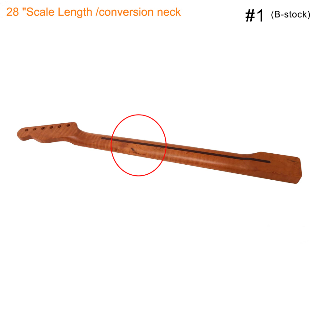 【B-Stock】【Conversion】Baritone Neck 28" Scale Length Telecaster Guitar Neck Guitar Neck AAAAA Roasted Canadian Flame Maple Fretboard 12" Radius 10 mm Holes 22 Frets Satin Finish